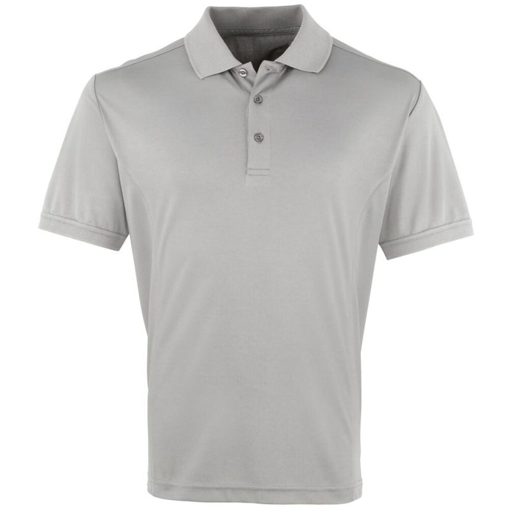 Premier Mens Coolchecker Pique Short Sleeve Polo T-Shirt / Silver
